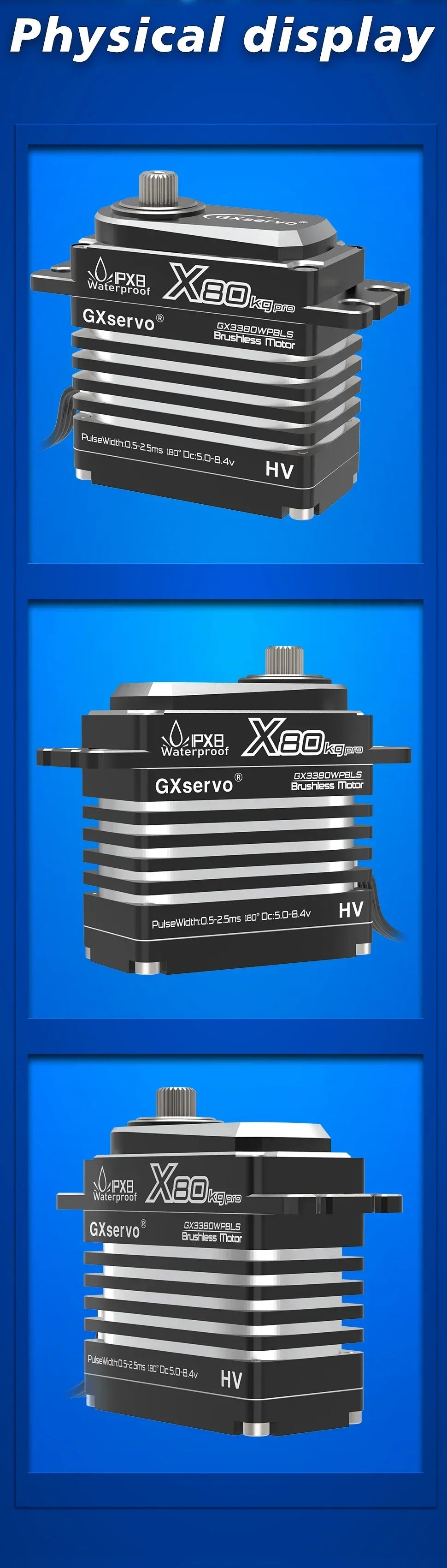 80KG Digital Servo Motor All Metal IP67 Waterproof 5.0-8.4V Brushless Motor High Torque for RC Model Car Robot Industrial Grade