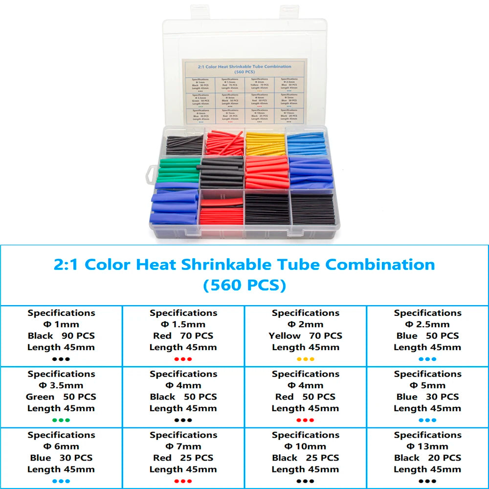 127-800 Pcs Boxed Heat Resistant Tubing Heat Shrinkable Tubing Heat Shrink Packaging Kit Electrical Connection Cable Protection