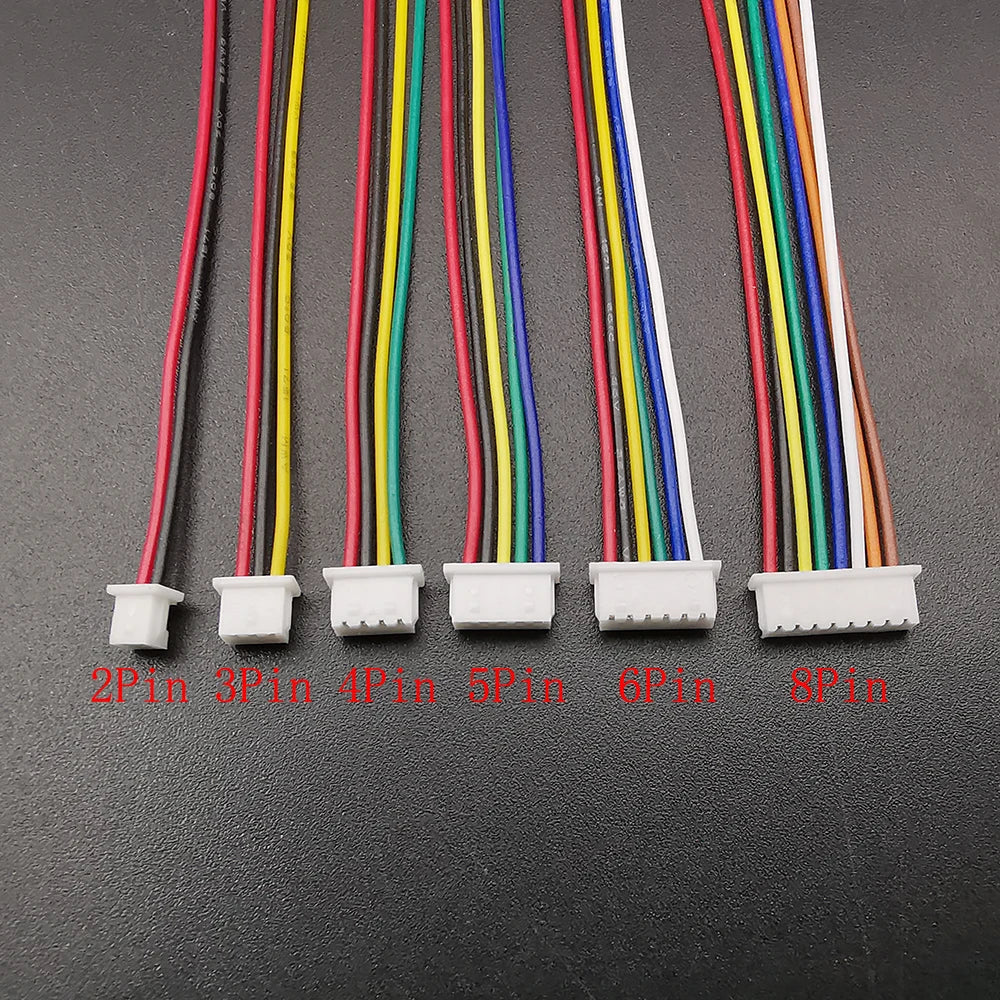 10Pcs Mini JST 1.25mm Pitch MX1.25 2/3/4/5/6/8 Pins Single-ended / Same Direction Female to Female Plugs Wires Connector 28AWG