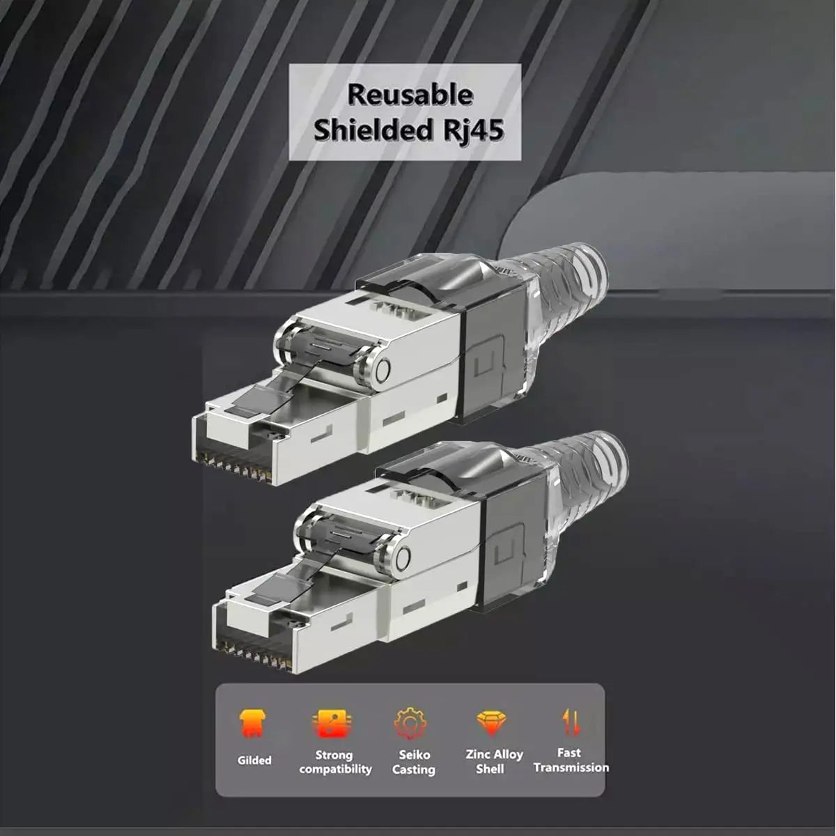 ZoeRax 10Pcs RJ45 Cat8 Cat7 Cat6a Connectors, Tool-Free Zinc Alloy Shielded Ethernet Termination Plugs for 23AWG SFTP Cables