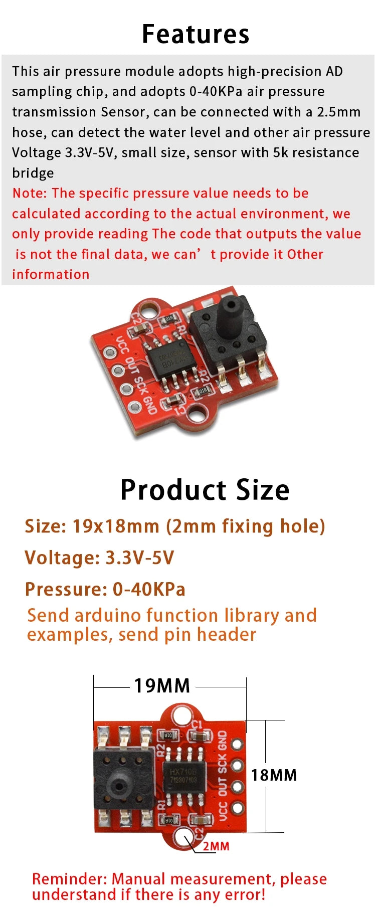 1~10Pcs HX710B Digital Pressure Sensor Module 0‑40KPa Water Level Liquid Flow Detection Controller Board For Arduino DIY Project