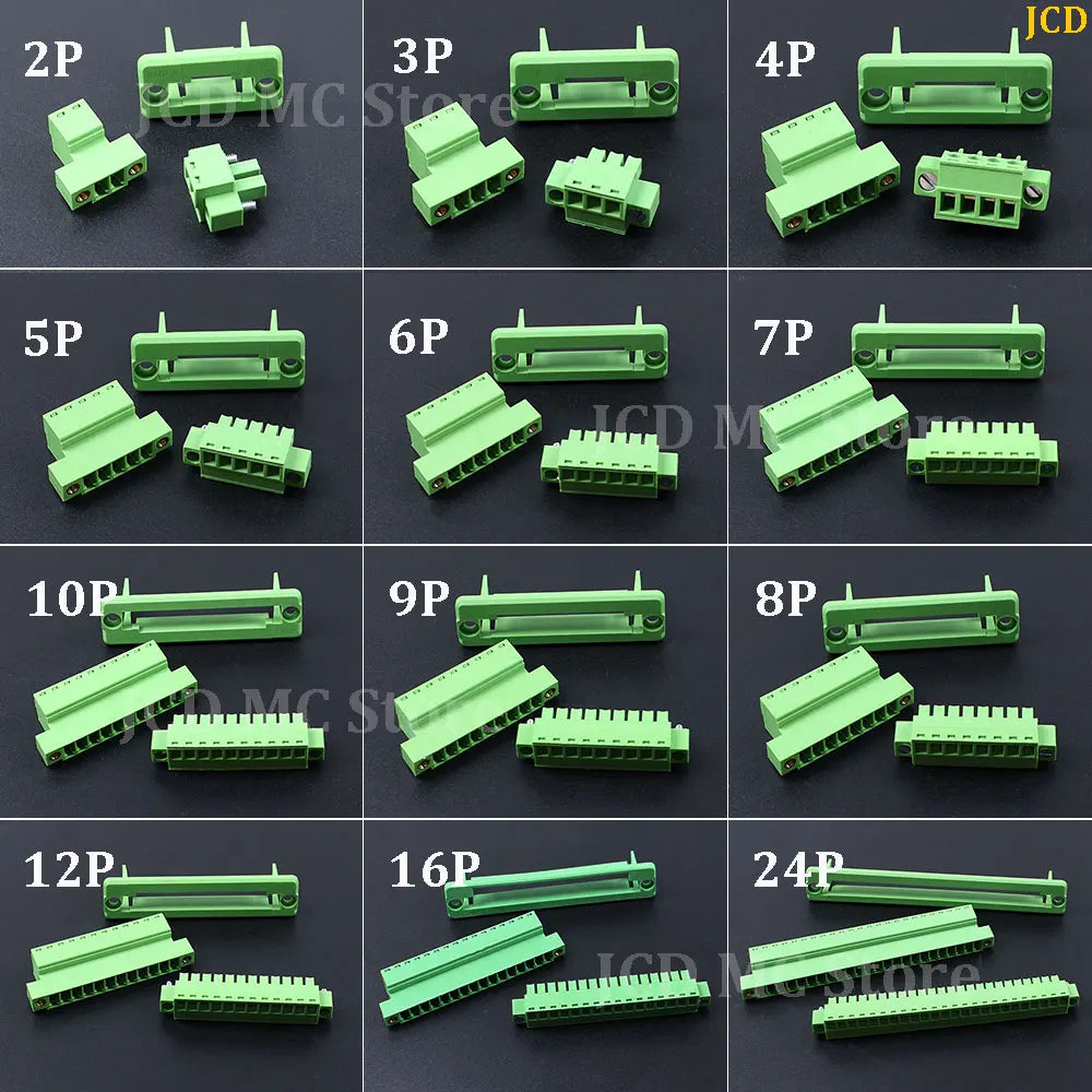 1/3/5 Set WF2EDG Pitch 3.81mm 2P/3P/4P/5P/6P/8P/9P/10P/12P/16P/24P Pluggable Terminal Block Connector 15EDGWC 3.81mm Pitch
