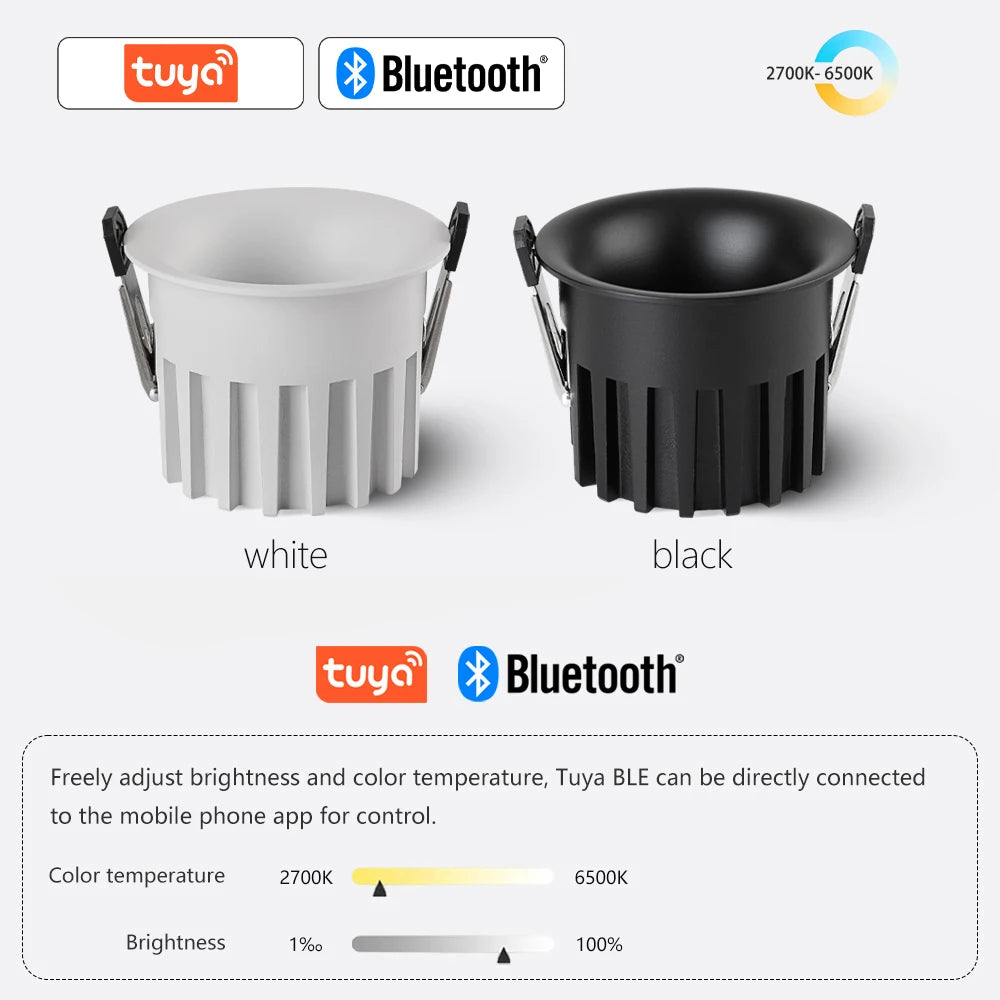 Tuya Bluetooth/ Zigbee/ DALI/ Matter Smart Recessed LED Ceiling Spot Light AC220V/110V Dimmabe Ceiling Lamp for Bedroom Kitchen