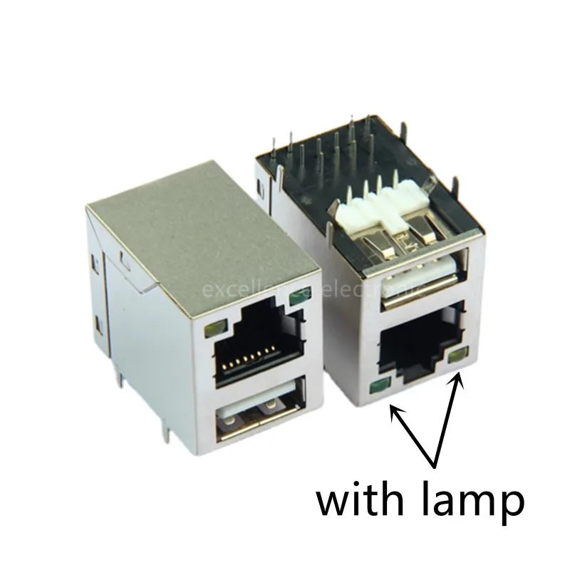 1PCS New Network Connector Module Single USB + RJ45 Socket with / Without LED for Printed Circuit Boards Special