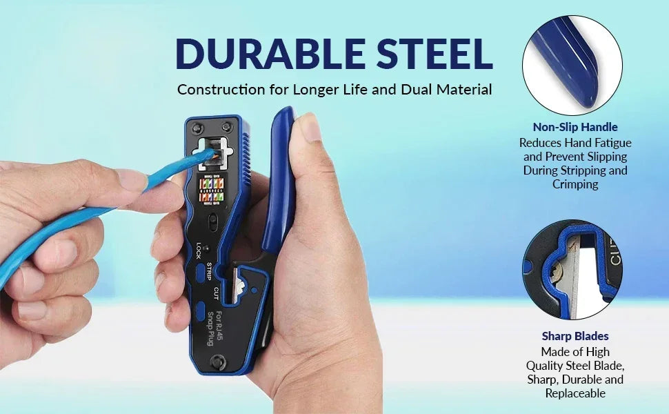 Natalink RJ45 Crimping Tool Pass Through Crimper Wire Stripper Cutter for Cat6A Cat6 Cat5 8P8C rj45 cable stripper tool Connecto