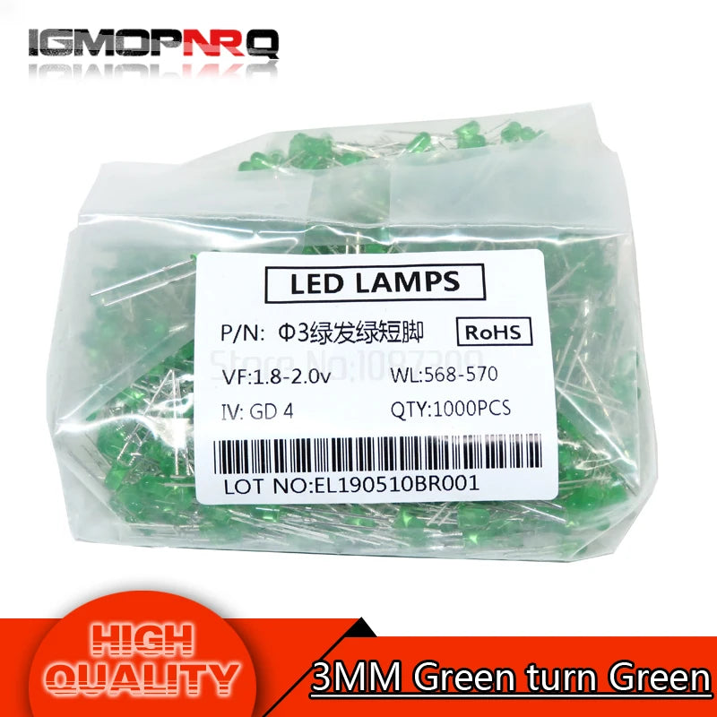 SAMIROB 1000pcs blue green red yellow white 3mm led light-emitting diodes Diffused