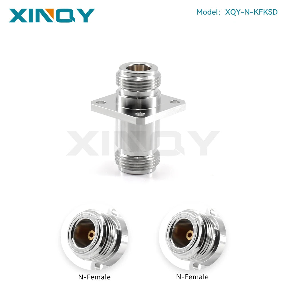 XINQY N-Type Coaxial Adapter, Female to Female, 18 GHz, Panel Mount, 4-Hole Flange Connector
