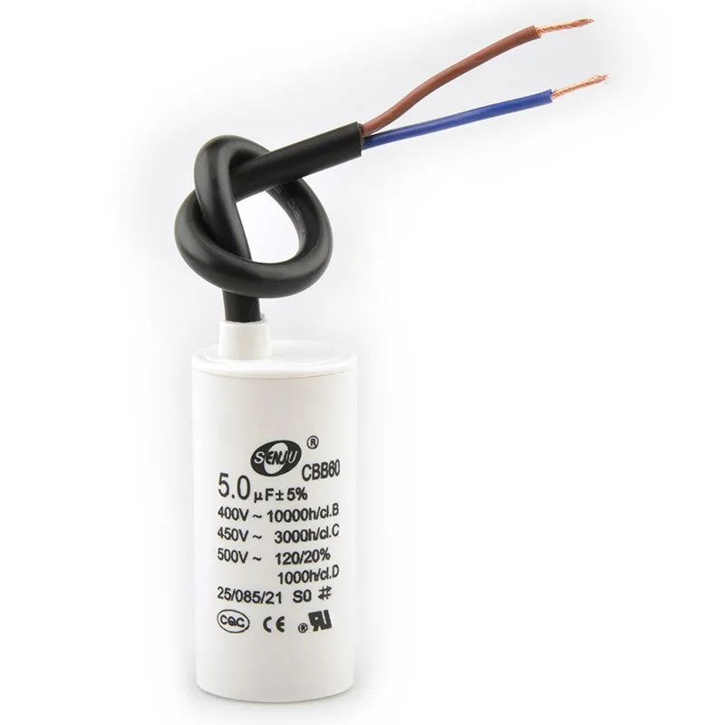 CBB60 Motor Start Capacitor for Washing Machine, Spin Dryer, Water Pump 4/5/6/8/10/12/20/100UF