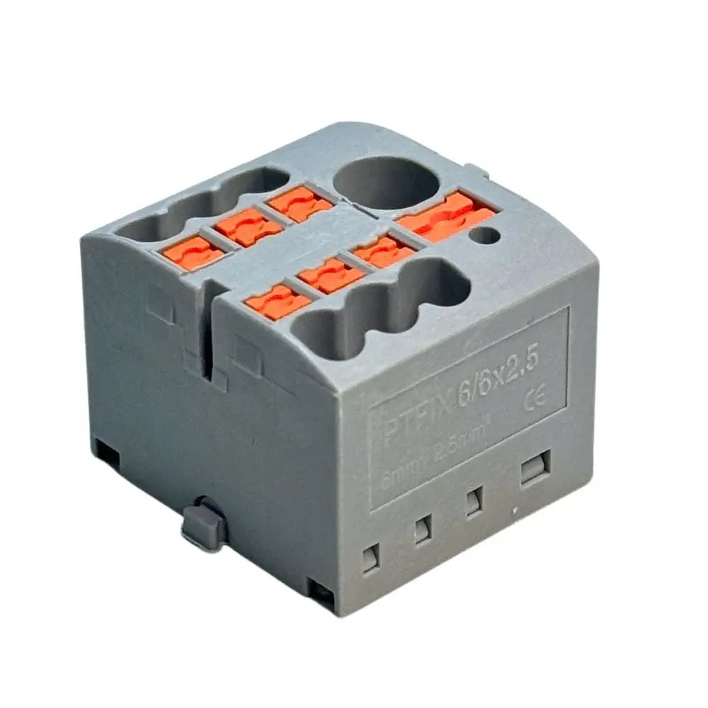 PTFIX 6/6 2.5mm Feed‑Through Terminal Block, 1‑In 6‑Out DIN Rail Mount Wire Distributor for Solid and Stranded Wires Connector