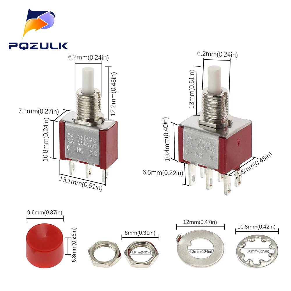 High Quality 6mm 3/6Pin 2 Position Mini Momentary Automatic return Push Button Switchl ON OFF 5A125V/2A250V Toggle Switch