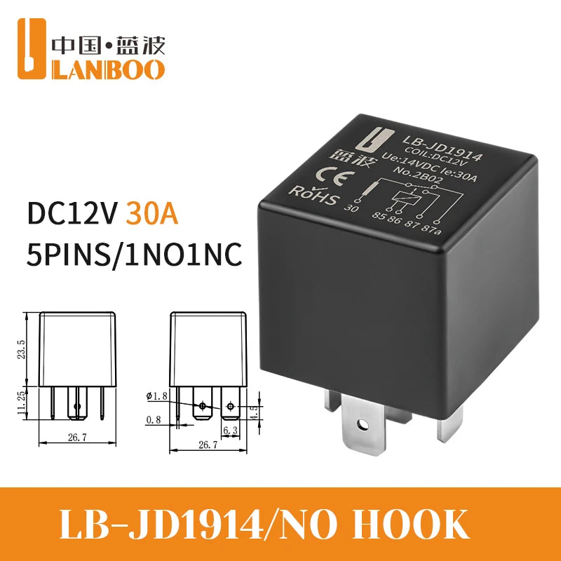 LANBOO 30A High Current Car/Auto Relay 12V 24V 30A with 4PIN/5PIN Applications Include Lighting Control and Horn Control.