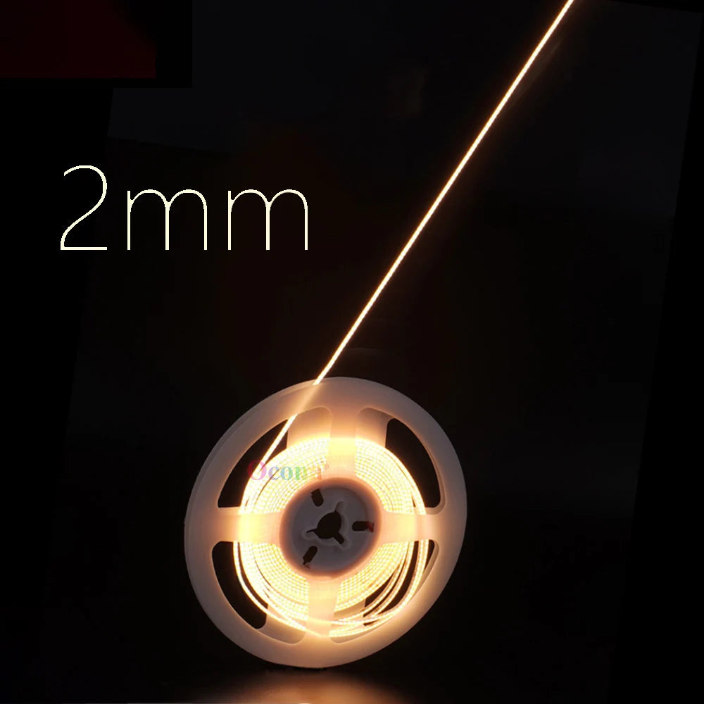 Ultimate Thin 2mm COB LED Strip Light for DIY Craft Cabinet Shelf 12V Filament Warm Cool White Flexible Linear Tape Lights Bar