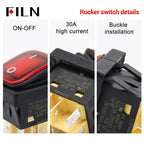 FILN 30A Heavy Duty Waterproof Rocker Switch 4 Pins IP67 12V 24V 110V 220V Ideal for Boat Marine Car Accessories Toggle Switches
