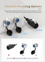 EW-LP16 Type-C USB 3.1 5A Female Socket Rear Nut Locking Jack Panel Mount Connector Waterproof Fast Charging Data Wire Cable
