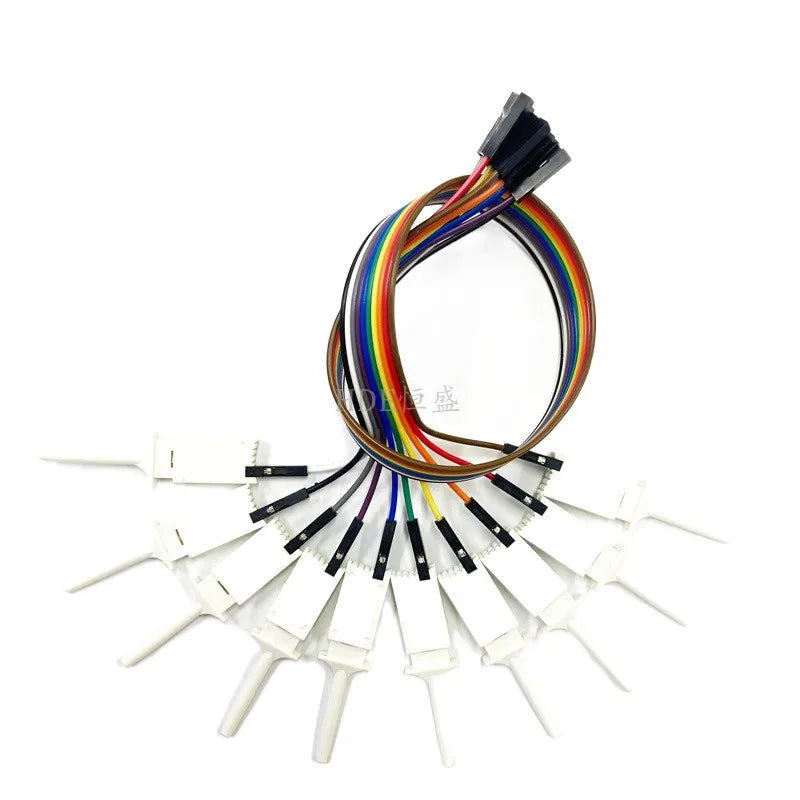 10Pcs Test Hook Clips with 20/30cm Male Header Jumper Wires & SOIC IC Grabber, Test Hook Clips to Dupont Wire for Power Supply