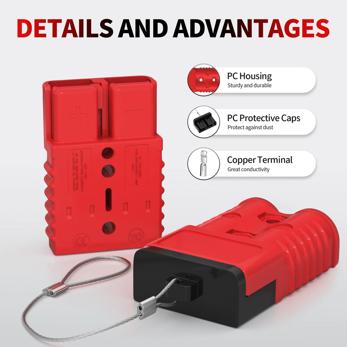 2PCS 175A Battery Quick Connect/Disconnect 1/0 AWG Wire Harness Anderson Plug Connector 12V Battery Cable Connector for Trailer