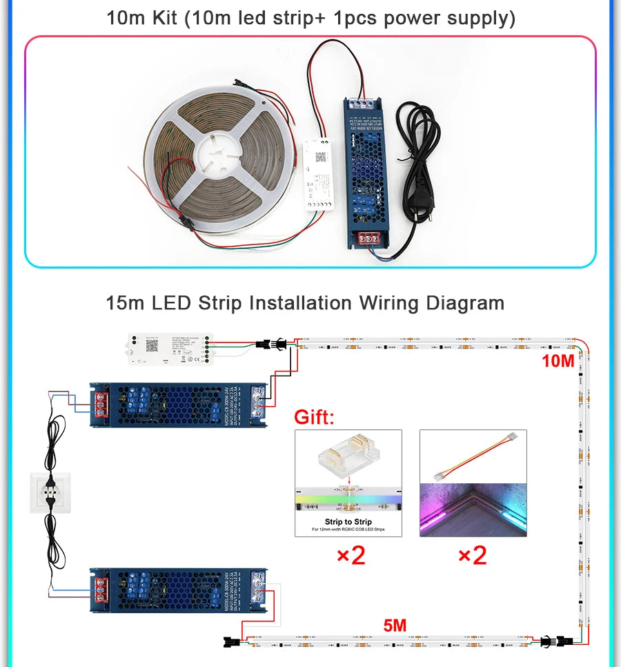 RGB-IC COB LED Strip with Tuya Wifi Controller 2.4G Remote Alexa Google Home Rainbow Color Addressable LED Tape 10m 20m 25m Kit