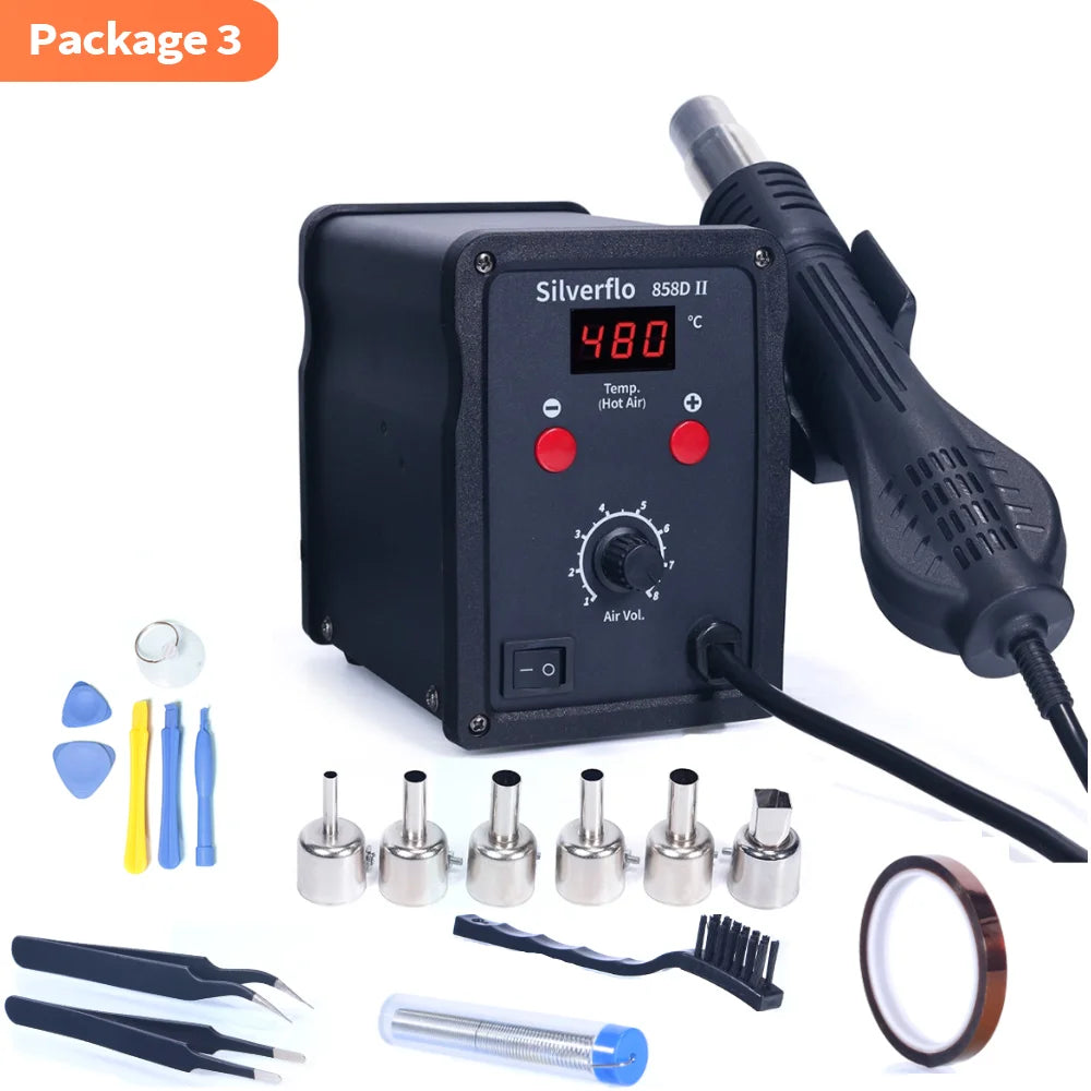Silverflo 858D-II Hot Air Rework Station 700W Heat Gun Station With Temp.Calibration Mode for BGA PCB IC Phone Repair 220V