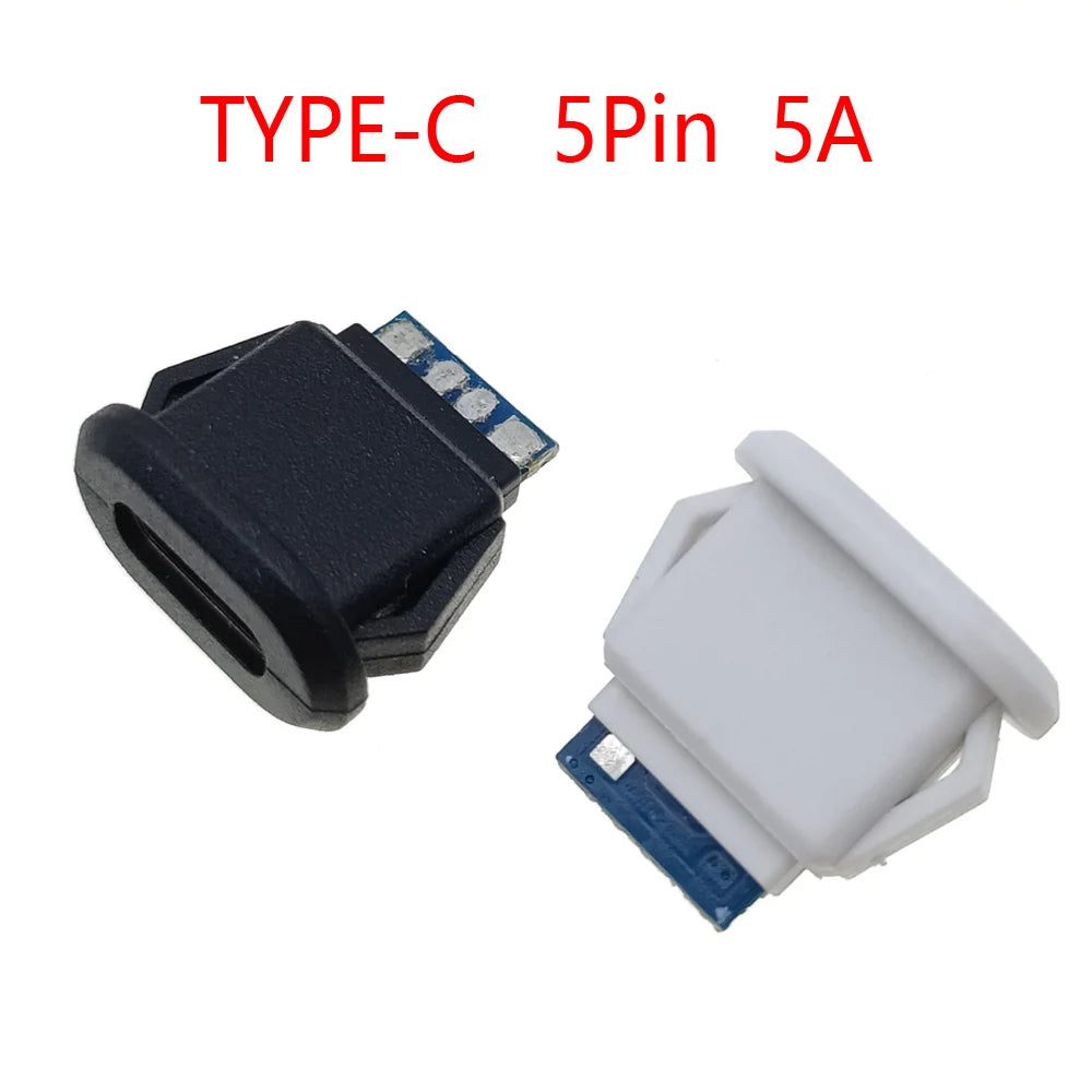 5pc 5/6Pin USB-C Type Waterproof USB 5A Connector Direct Compression Female Base Socket Charging Interface Tail Plug Interface