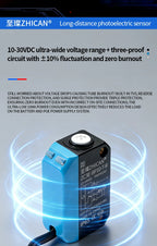 ZHICAN ZC3E Long Range Photoelectric Sensor 2m Diffuse Reflective Switch NPN NO 24V DC Object Detection