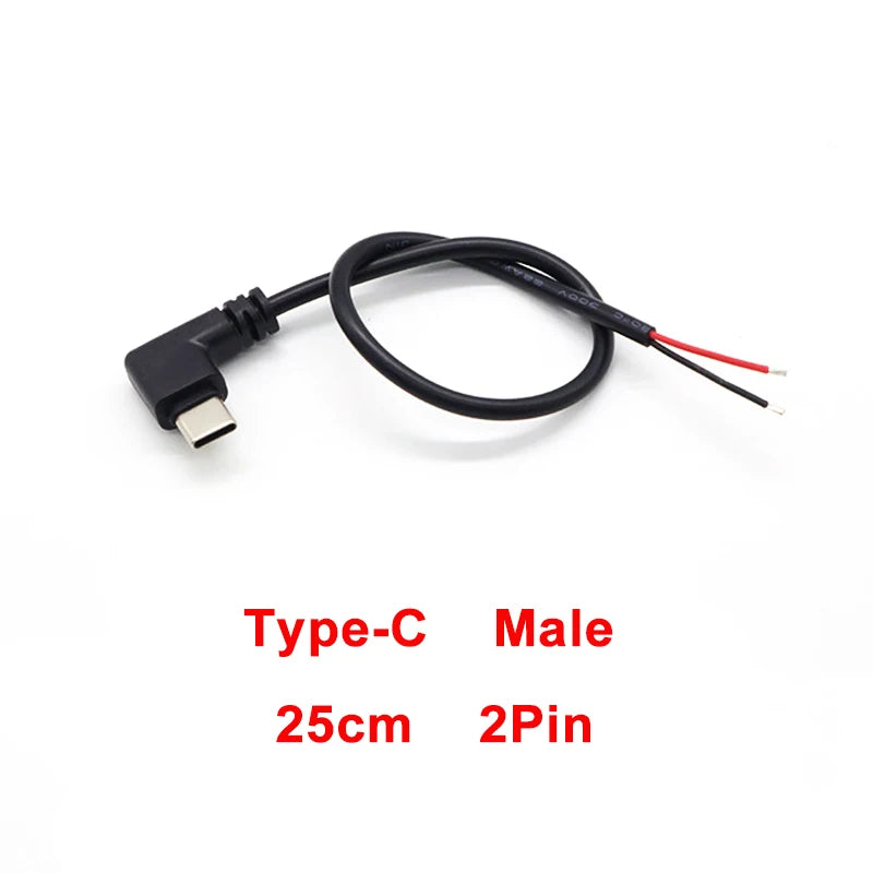 1pcs 2Pin 4Pin Micro USB / Type C Charger Connector USB 2.0 Type A Elbow Head Male Power Supply Extension Cable DIY Data Line