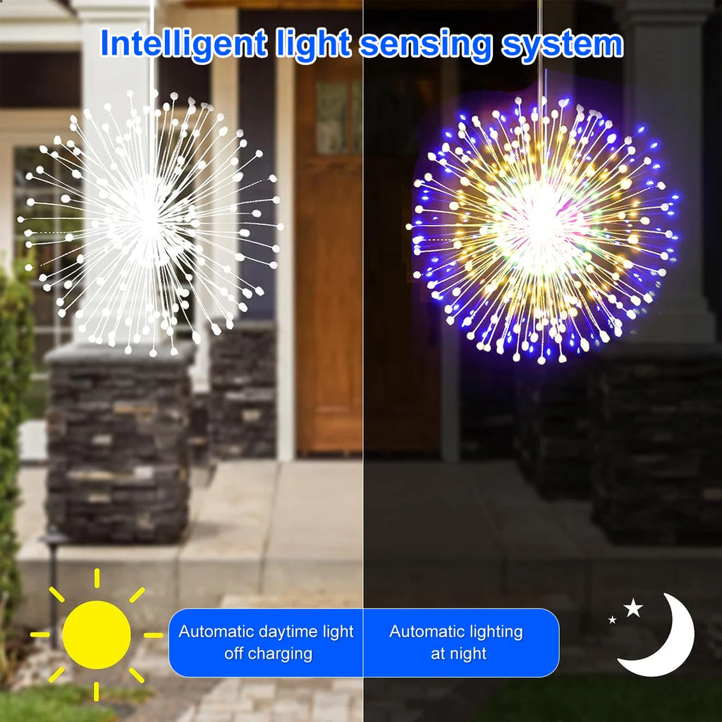 Solar Firework Lights Outdoor  - 90/150/200 LEDs, 8 Modes, Copper Wire Hanging Fairy Lights For Yard, Patio, Tent,Party,Xmas
