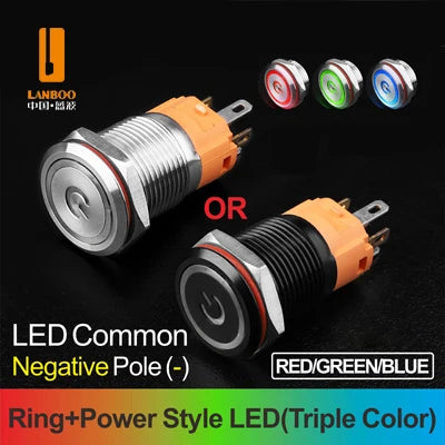 LANBOO LB16A Device Button Switch Chrome Plating/Aluminum Oxide Black/Optional 1NO1NC/5 Pin Latching/Momentary Optional