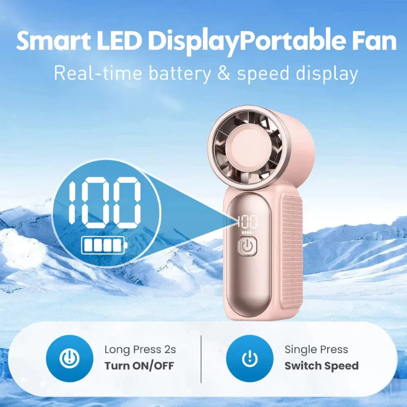 2026 Mini Portable Handheld Fan with Digital Display Speeds Adjustable USB Rechargeable Pocket Cooling Fan for Outdoor Travel