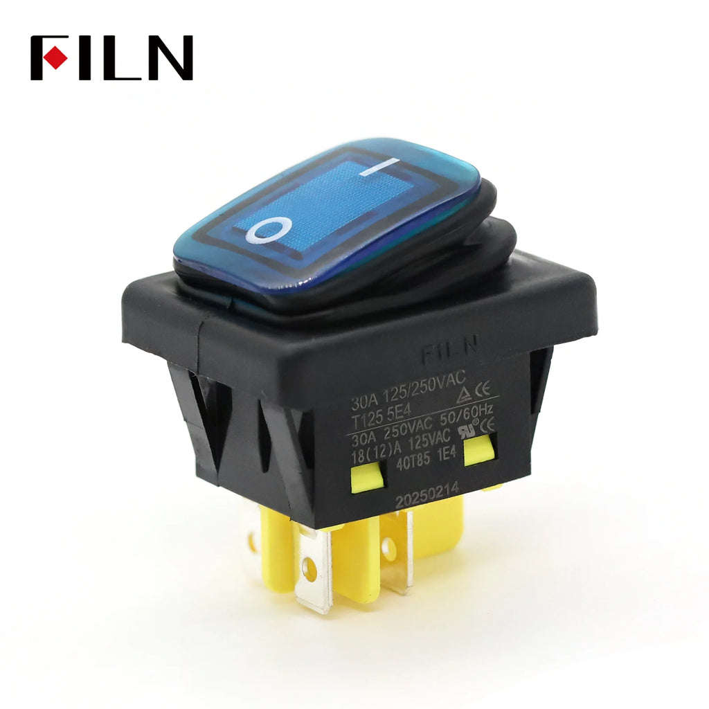 FILN 30A Heavy Duty Waterproof Rocker Switch 4 Pins IP67 12V 24V 110V 220V Ideal for Boat Marine Car Accessories Toggle Switches