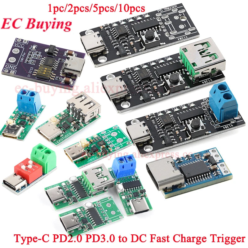 ZY12PDN Type-C USB-C PD2.0 PD3.0 to DC Fast Quick Charger Charging Trigger Polling Decoy Board Module 5V 9V 12V 15V 20V PDC004