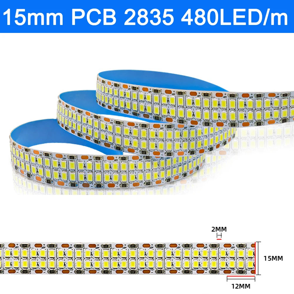 5m Double Row 2835 Flexible LED Strip 240leds/m 480leds/m Cool Warm White 4000K IP20 Non-Waterproof 1200/2400 SMDs 12V 24V DC