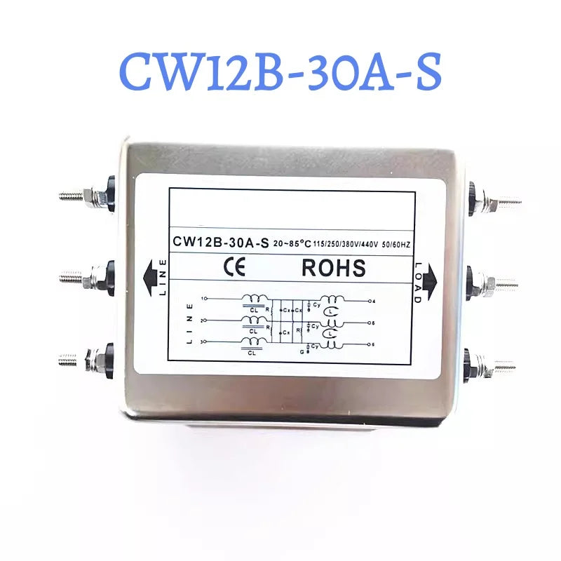Three-Phase Power Filter inverter EMI Servo Filter Purifier CW12B-10/20/30/40/50/60A-S/SR AC 380V Three-Wire Rail Mount Terminal