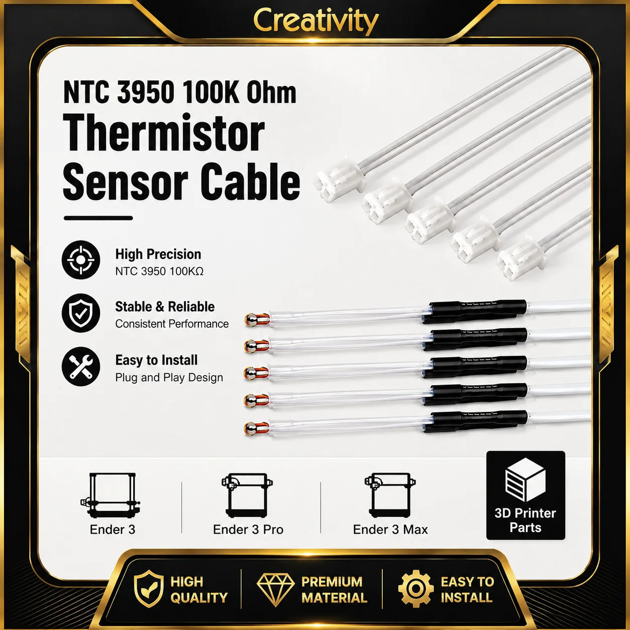 Thermistor NTC 3950 100K ohm Temperature Sensor Cable for Ender 3/Ender 3 Pro/Ender 3 Max Upgraded Heater Block 3D Printer Parts