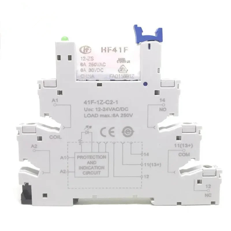 10Pcs 41F-1Z-C2-1 HF41F 5-ZS 12-ZS 24-ZS 5V 12V 24V 230V 6A 1CO Slim/SSR Relay Mount On Screw Socket with LED Wafer Relay