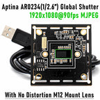 1080P 90FPS Global Shutter USB Camera, High Speed Web Camera with M12 No Distortion Lens, Plug Play for Machine Vision Security