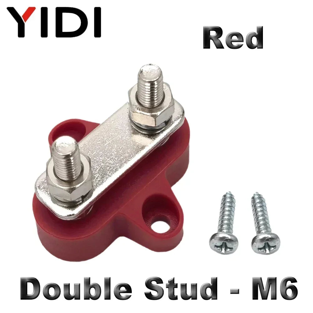 M6 M8 M10 Junction Terminal Block Stud Bus Bar Heavy Duty Battery Power Distribution DC 48V Busbar Red/Black Automotive RV Boat