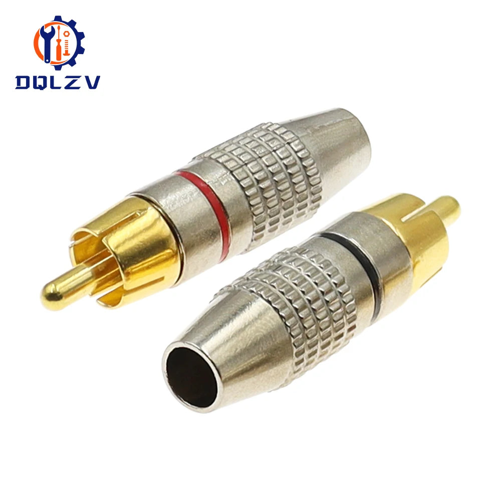 Gold RCA Male Adapter Non Solder Connector for Audio Video CCTV IP Camera Security Coaxial Cable Solderness Convertor