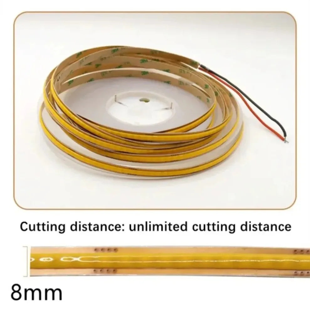 DC 12V/24V 8MM COB LED Strip Free Cut Cuttable 400LEDs/M 528LEDs/M High Density Flexible Tape Home Decoration Lighting 0.5M-10M