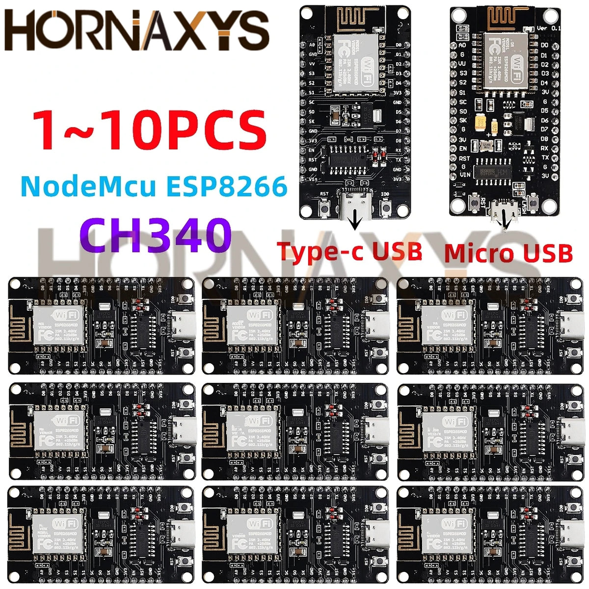 1-10pcs/ESP8266 NodeMCU LUA CH340 ESP-12E WiFi Internet Development Board 4M Flash Serial Wireless Module for Arduino Type-C USB