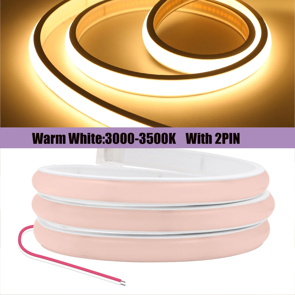 12V 24V 320Leds/M COB Neon Strip Waterproof 3000K 4000K 6000K Home Decor High Brighter Flexible Ribbon Rope LED Light 0.5M-20M