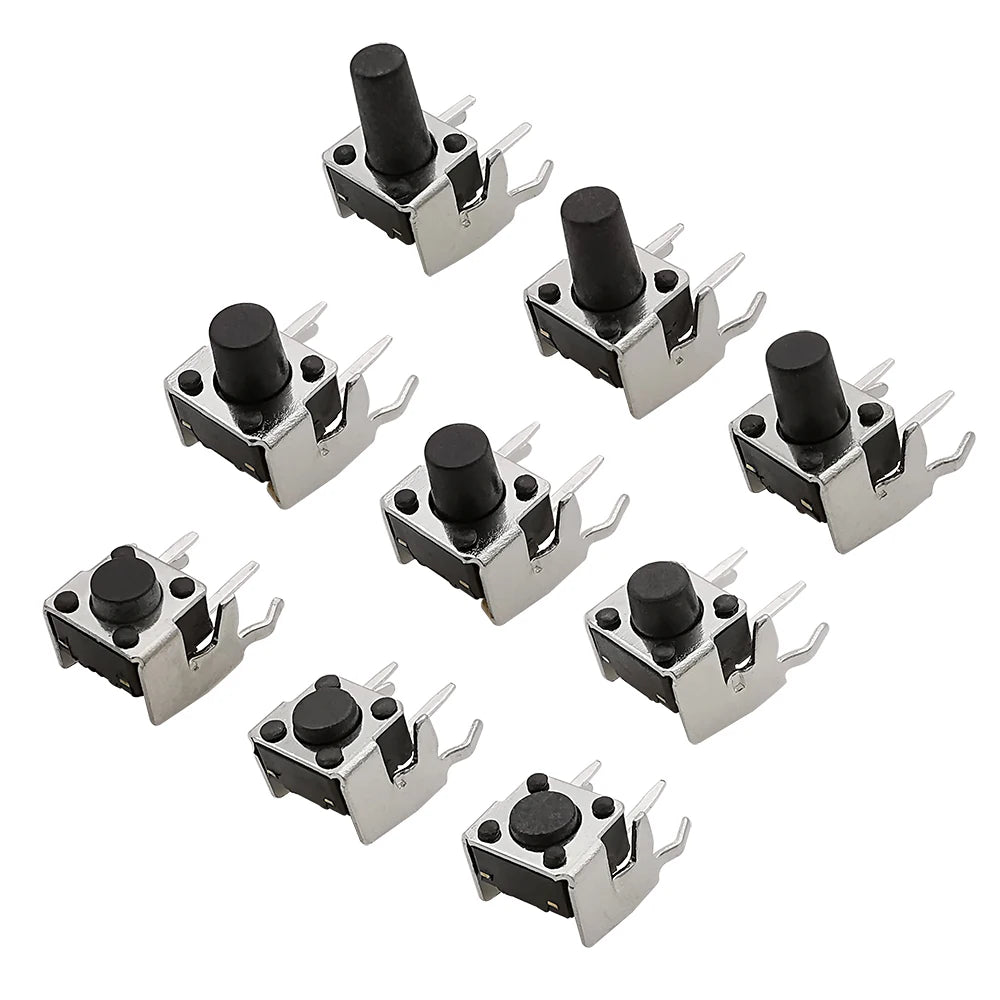 20Pcs 6x6 PCB Momentary Tactile Tact Push Button 4-Pin Self-reset Switch Right Angle With stent 6*6*4.3/4.5/5/6/7/7.5/8/9/10mm