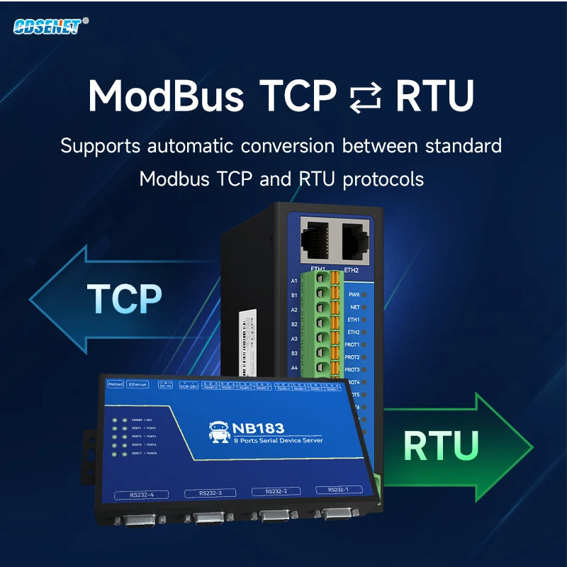 RS485 RS232 to Ethernet 8 Ways Serial Server NB183-V2 Series TCP UDP MQTT HTTP Modbus Gateway TCP- RTU POE