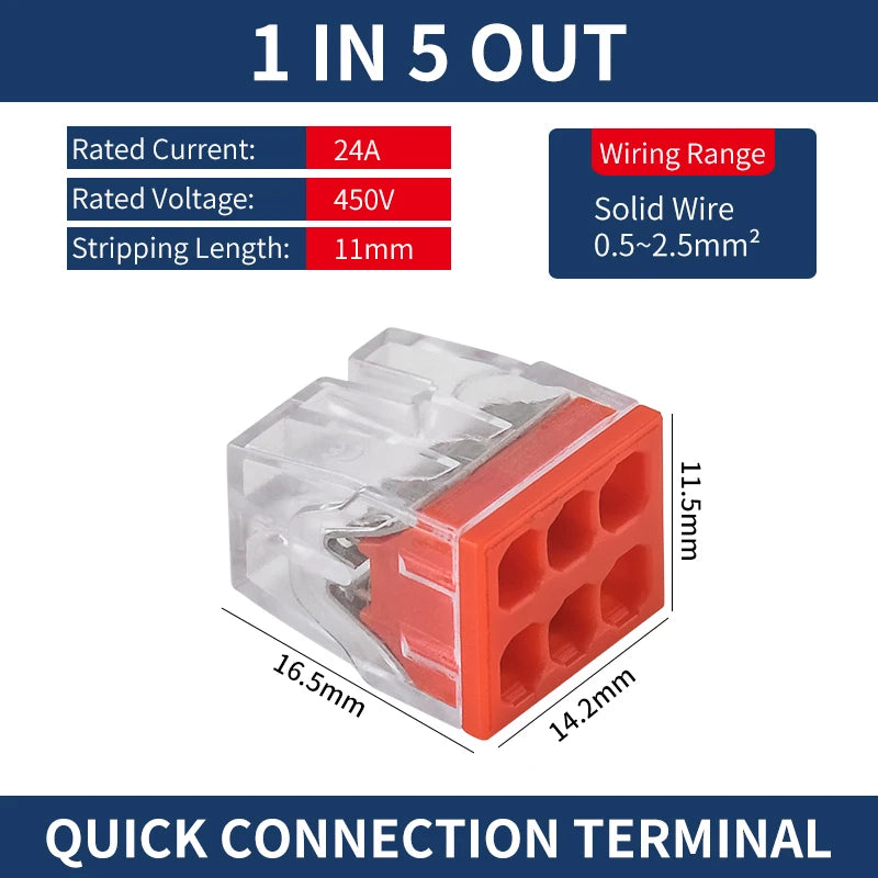 50Pcs Mini Quick Push in Connectors Hard Stainless Easy Electrical Splicing Terminal Blocks 2 3 4 5 6 8 Ports