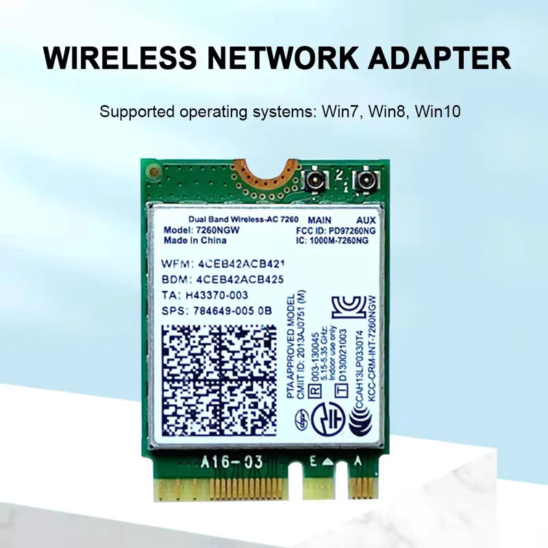 1200Mbps AC7260 Wifi Adapter Bluetooth 4.0 M.2 NGFF Dual Band 2.4G 5G Wireless Card With Antenna For Laptops Desktops Win 7 8 10