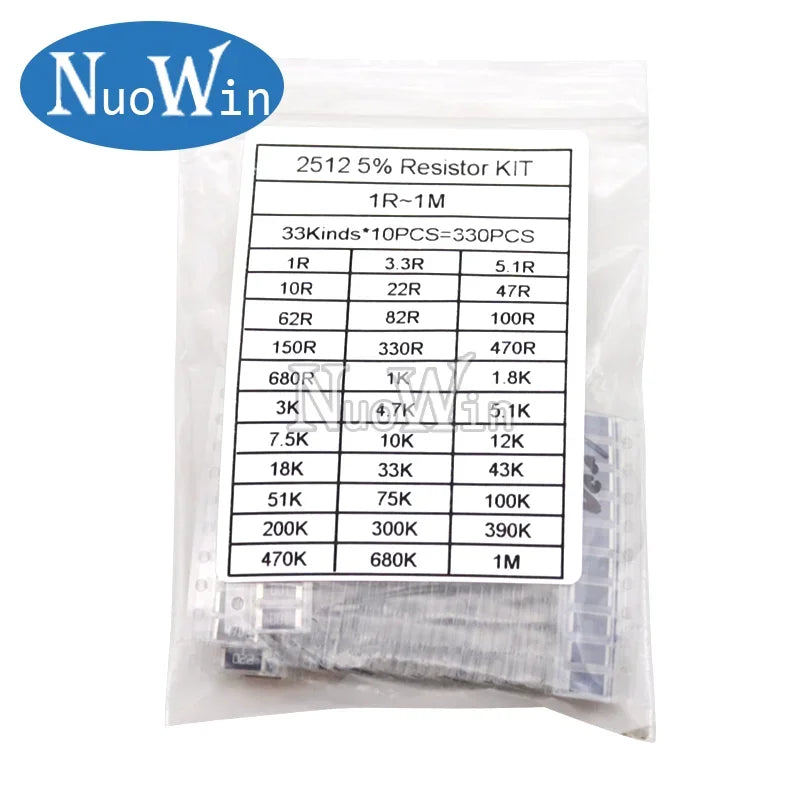 0402 0603 0805 1206 1210 2010 2512 SMD Chip Resistor Sample Kit Alloy Resistance Assorted Set 1% 5% 10R 100R 220R 1K 10K 100K