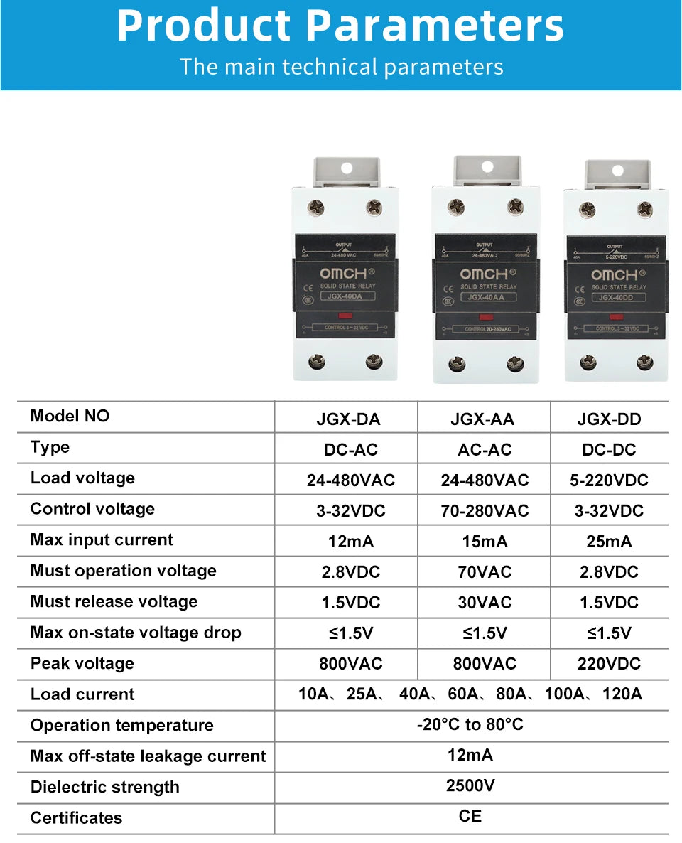 OMCH DIN Rail SSR Solid State Relay With Aluminum Heat Sink DA AA DD 3-32VDC 10A 25A 40A 60A 80A 100A 120A Single Phase Control