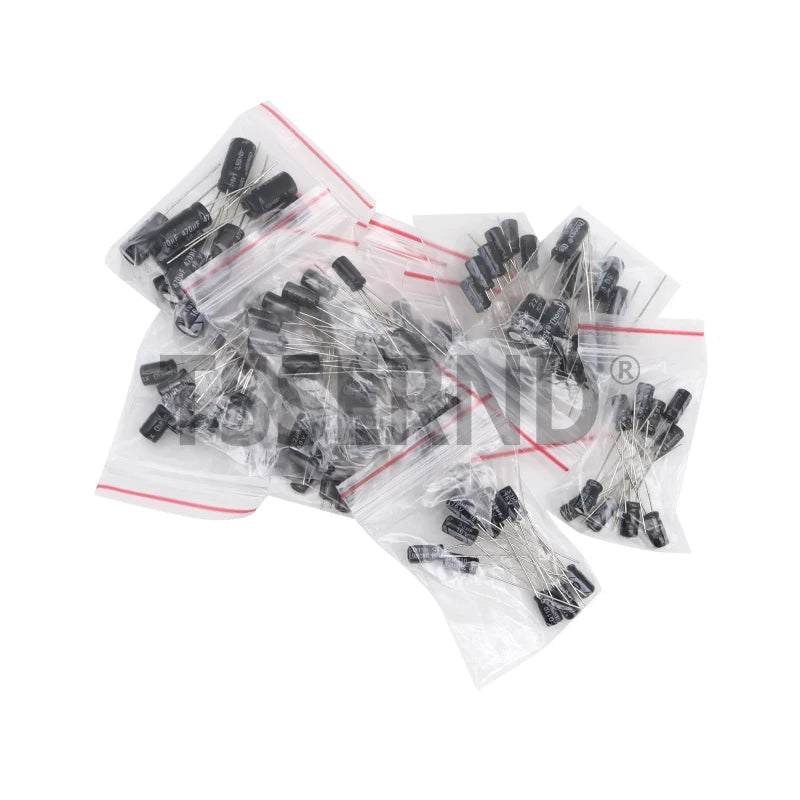 120pcs 0.22UF - 470UF 12Values*10pcs Aluminum Electrolytic Capacitor Assortment Kit Capacitance Pack 0.47UF 10UF 100UF 16V 50V
