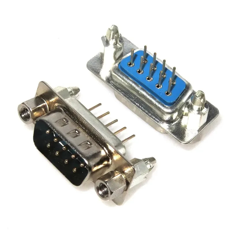 10Pcs Male/Female Blue Straight Pin DB9 D-sub PCB Mount RS232 Serial Port Connector Socket With Screw Nuts