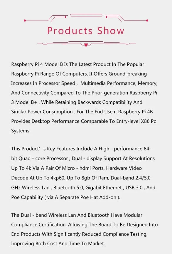 Original Raspberry Pi 4 Model B 1GB/2GB/4GB/8GB RAM 64 bit quad core processor 1.5GHz, supports WiFi Bluetooth 5.0