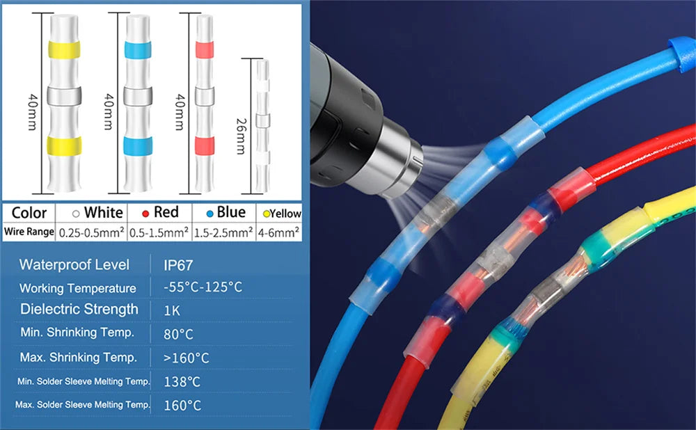 50-500PCS Heat Shrink Solder Seal Wire Connectors Tube Terminals Butt Connectors Terminals Solder Sleeve Wire Splice Connector